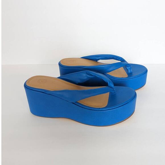 Urban Outfitters UO Blue Emelia Thong Platform Wedge Sandal Women's Size 9 - Picture 4 of 8